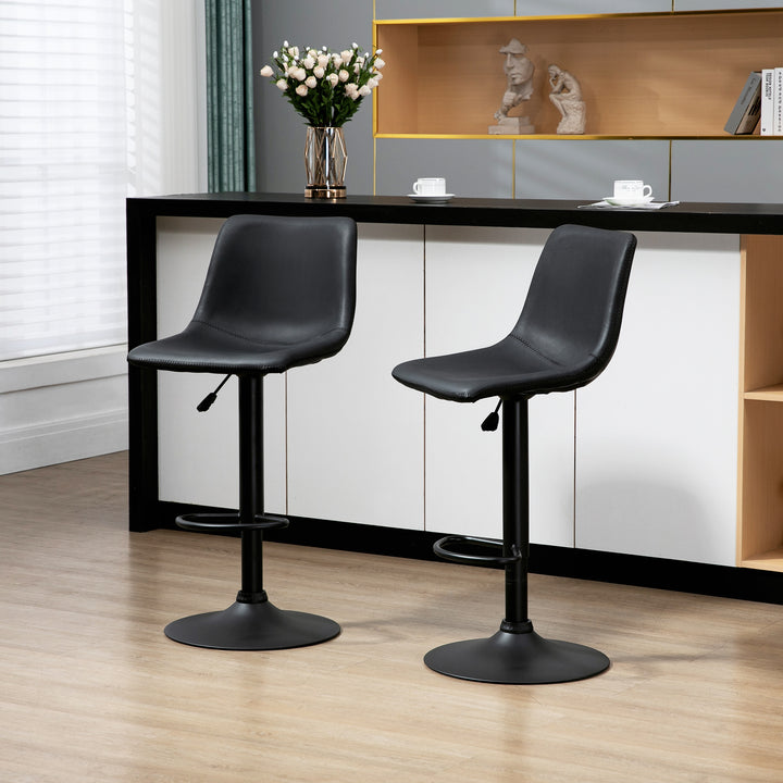 HOMCOM Adjustable Counter Height Bar Stools Set of 2, 360° Swivel Kitchen Counter Stools Dining Chairs with Backs, Vintage Leather, Brown