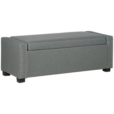 HOMCOM Upholstered Flip Top Storage Bench Fabric Ottoman for Bedroom, Living room, Light Grey