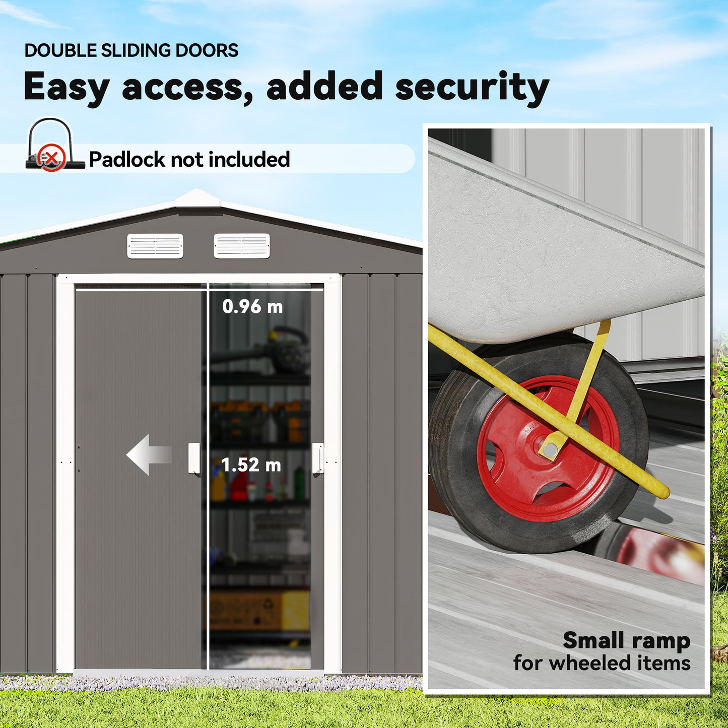Outsunny 9.1'x6.4'x6.3' Garden Storage Shed w/ Foundation Kit Metal Tool Storage House w/ Double Doors Light Green