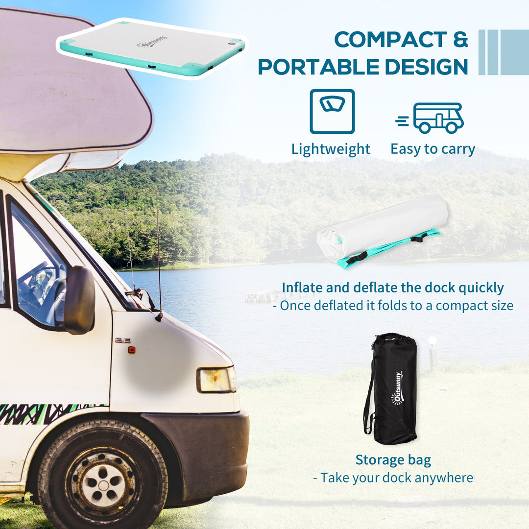 Outsunny 8' x 6' Water Floating Dock, Rafting Inflatable Island with Air Pump and Backpack for Pool, Beach, Ocean, Blue & Green