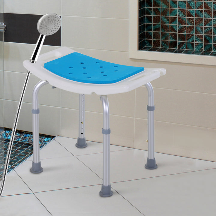 HOMCOM Height Adjustable Shower Chair, 20.5"W Aluminum Shower Stool for Inside Shower with Suction Cup Feet, EVA Padded Bath Seat for Senior, Elderly, Disabled