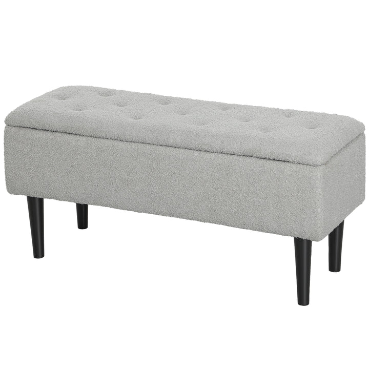 HOMCOM Modern Storage Bench, Ottoman with Storage and Teddy Velvet Upholstery for Living Room, Bedroom, Blue