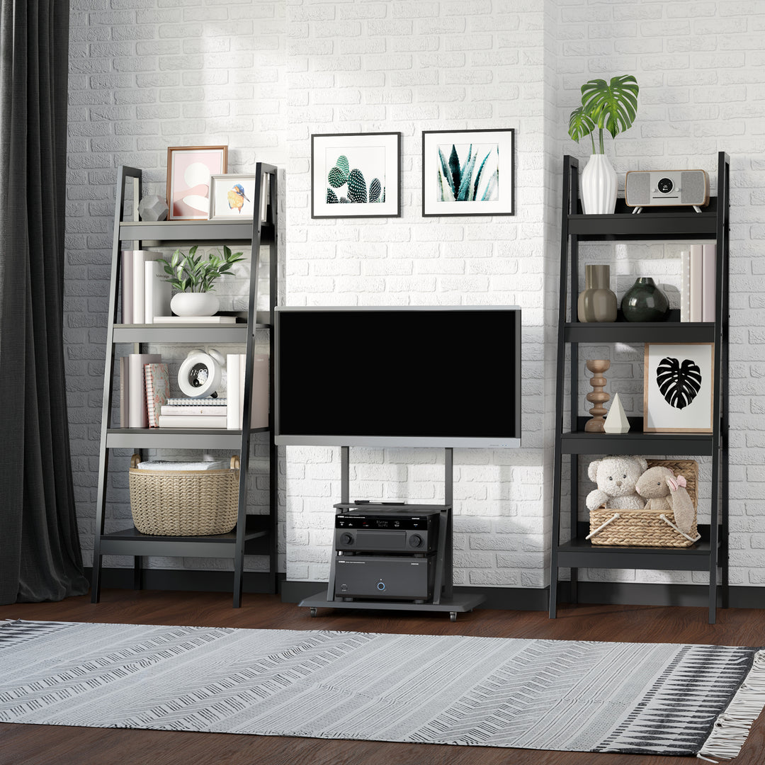 HOMCOM Set of 2, 4 Tier Ladder Shelf Bookcase, Multi-Use Display Rack, Storage Shelving Unit Display Stand, Flower Plant Stand, Home Office Furniture, Black