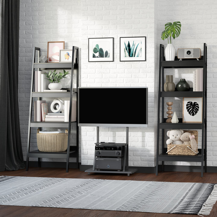 HOMCOM Set of 2, 4 Tier Ladder Shelf Bookcase, Multi-Use Display Rack, Storage Shelving Unit Display Stand, Flower Plant Stand, Home Office Furniture, Black