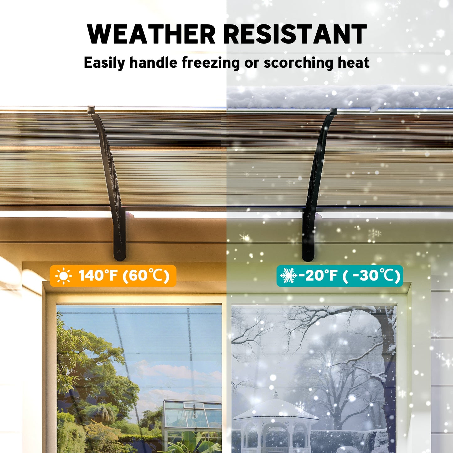Outsunny Window Awning Door Canopy, Polycarbonate Front Door Outdoor Patio Cover, Sun Shelter, Hollow Sheet for UV, Rain, Snow and Sunlight Protection, Brown, 40" x 80"