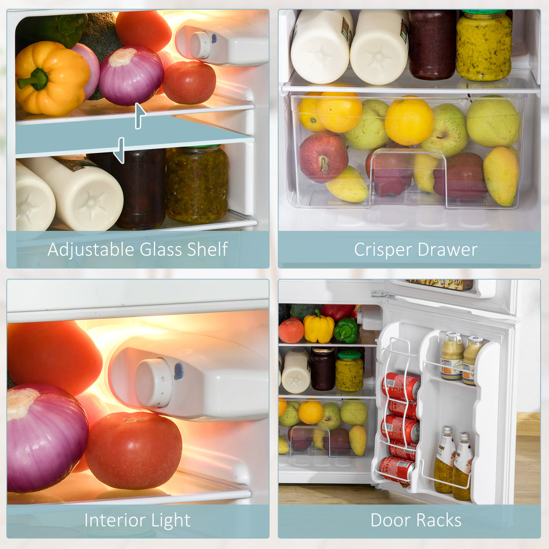 HOMCOM 3.2 Cu Ft Compact Refrigerator, Mini Fridge with Freezer, Adjustable Shelves and Reversible Doors for Bedroom, White