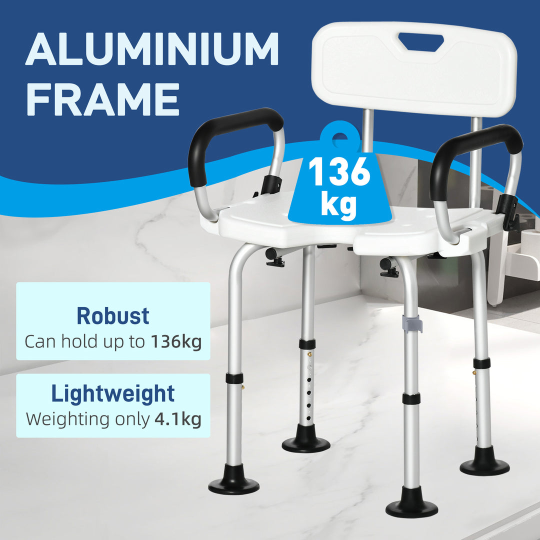 HOMCOM Adjustable Shower Chair, Bath Chair with U Shaped Seat, Anti-slip Shower Bench for Seniors, Tool-Free Assembly, 299lbs
