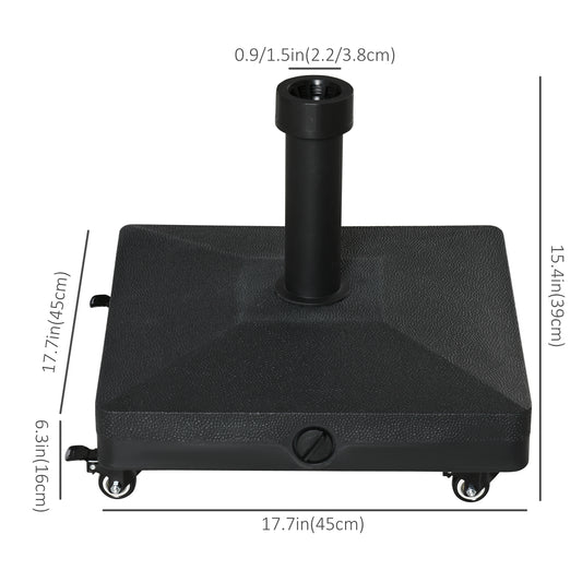 Outsunny Square Parasol Base Portable Umbrella Stand Weights for Cantilever Banana Parasol with Wheels, Water or Sand Filled, for Î¦0.75'', Î¦1.5'' Poles, Black