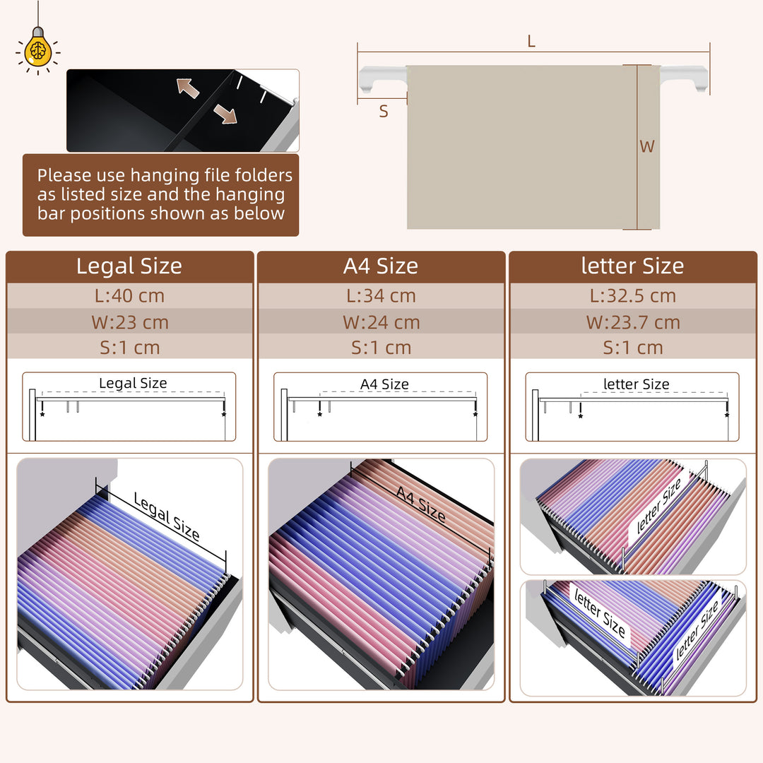 Vinsetto Vertical Steel Filing Cabinet on Wheels, 2-Drawer Lockable File Cabinet with Adjustable Hanging Bar for A4, Legal and Letter Size, White