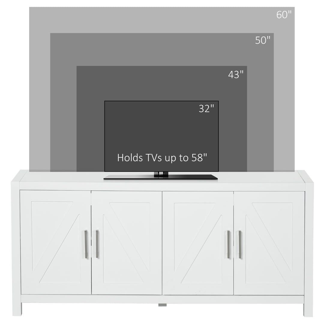 HOMCOM Sideboard Cabinet Buffets Table with Barn Style Doors TV Cabinet Stand for TVs up to 65" with 4 Cable Holes White