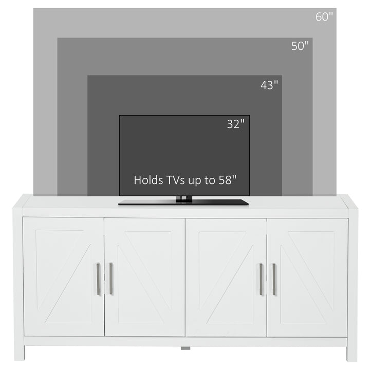 HOMCOM Sideboard Cabinet Buffets Table with Barn Style Doors TV Cabinet Stand for TVs up to 65" with 4 Cable Holes White