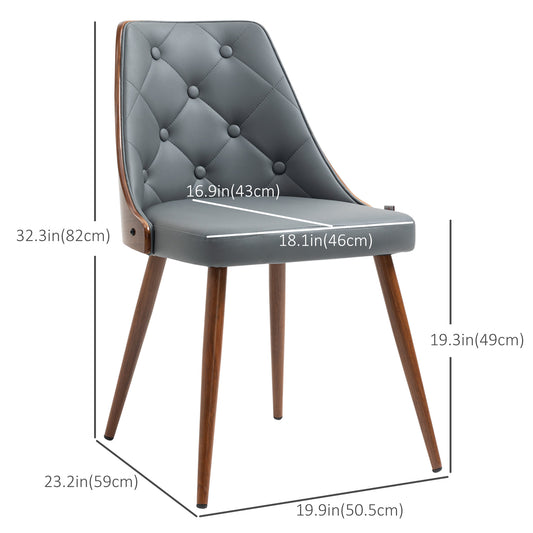 HOMCOM Dining Chairs Set of 2, Tufted Kitchen Chairs, PU Leather Upholstered Seats and Steel Legs for Dining Room, Grey