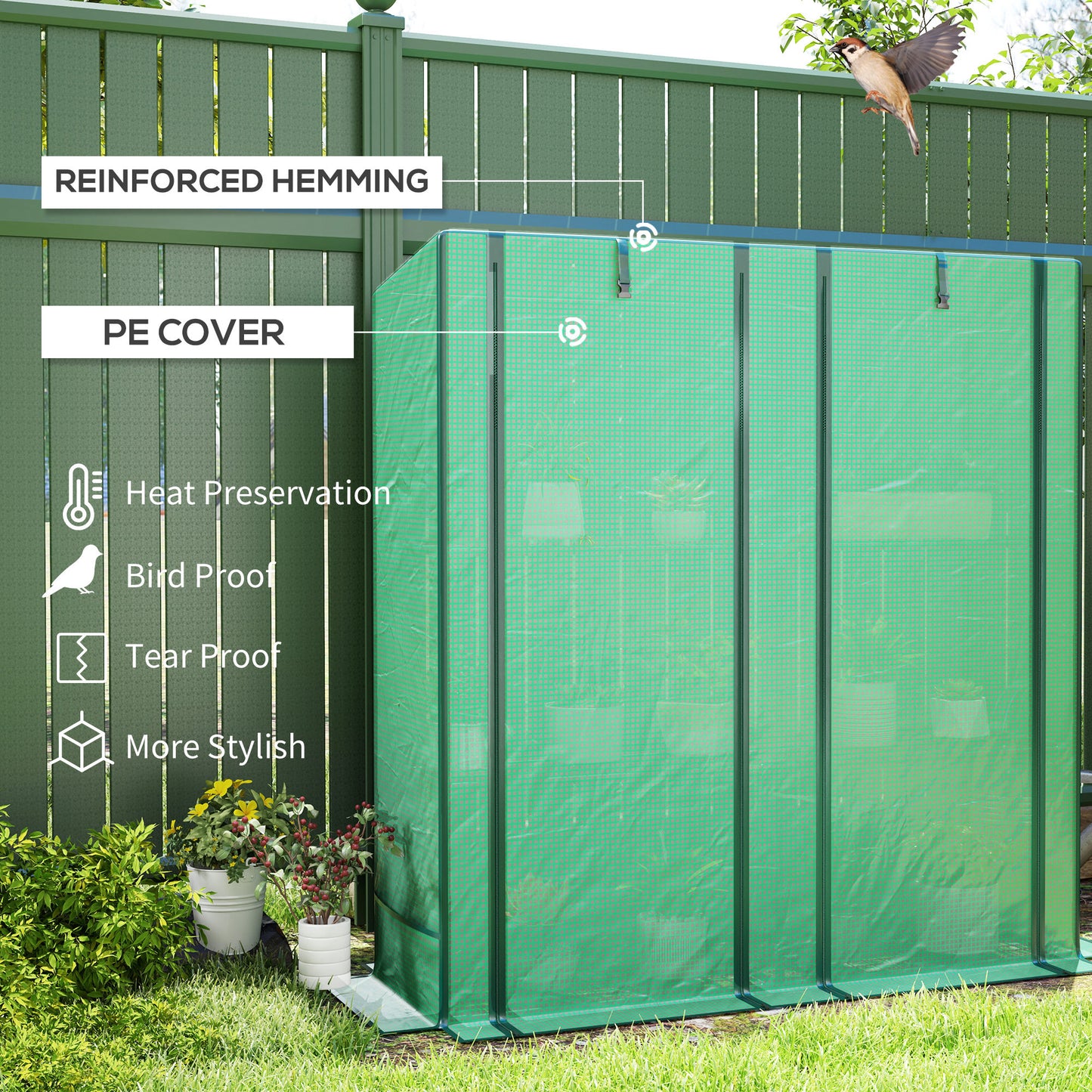 Outsunny Mini Greenhouse with 3 Tier Shelves, 3 Roll-Up Doors for Indoor Outdoor, Green
