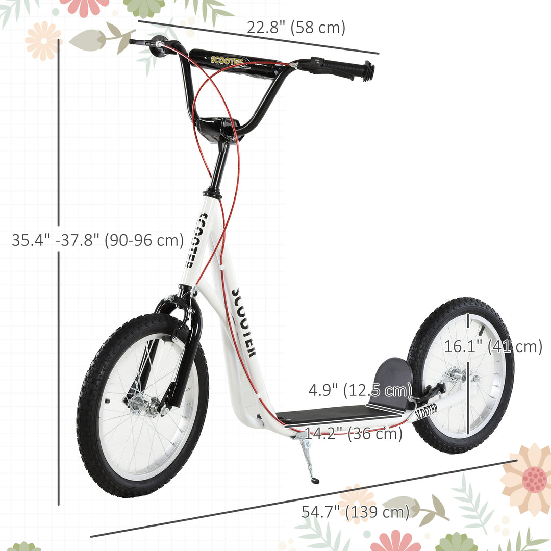 Aosom Kids Kick Scooter for 5+ Year Old, Kids Ride on Toy w/ 16'' Inflatable Wheel Dual Brakes, Black