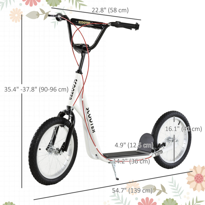 Aosom Kids Kick Scooter for 5+ Year Old, Kids Ride on Toy w/ 16'' Inflatable Wheel Dual Brakes, Black