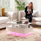 HOMCOM Coffee Table with RGB LED Lights, Modern Living Room Table with 4 Drawers, Open Shelf, Remote Control, High Gloss White