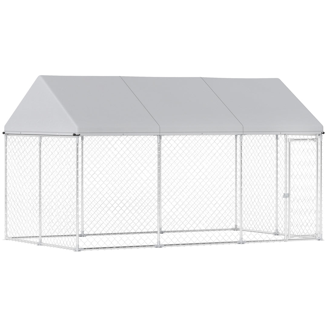 PawHut Galvanized Steel Outdoor Dog Kennel with Roof, Safety Lock, for Backyard, 13.1' x 7.5' x 7.8'