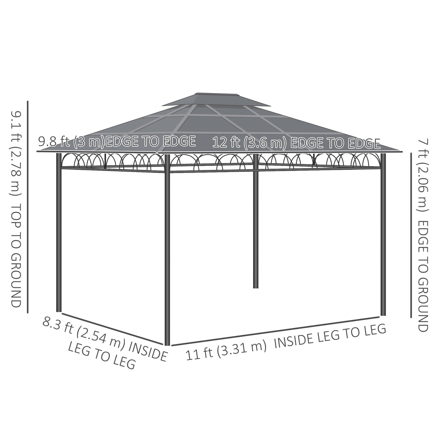 Outsunny 10' x 12' OutdoorÂ Hardtop Gazebo Canopy w/Â Double PC Roof, Steel Frame, Nettings,Â Curtains forÂ GardenÂ LawnÂ Deck, Khaki