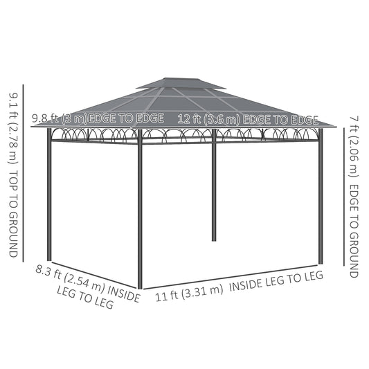 Outsunny 10' x 12' OutdoorÂ Hardtop Gazebo Canopy w/Â Double PC Roof, Steel Frame, Nettings,Â Curtains forÂ GardenÂ LawnÂ Deck, Khaki