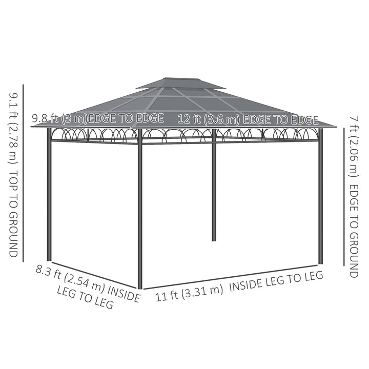 Outsunny 10' x 12' Outdoor Hardtop Gazebo Canopy w/ Double PC Roof, Steel Frame, Nettings, Curtains for Garden Lawn Deck, Khaki