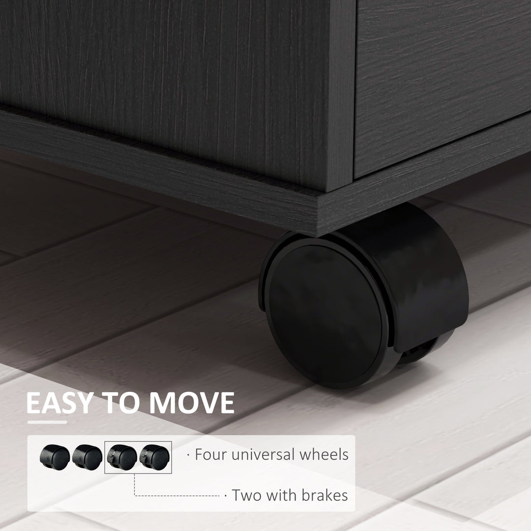 HOMCOM Modern Lateral Filing Cabinet, 3 Drawer File Cabinet for Letter and A4 Size Documents, Mobile, Printer Stand with Open Shelves, Rolling Wheels, White