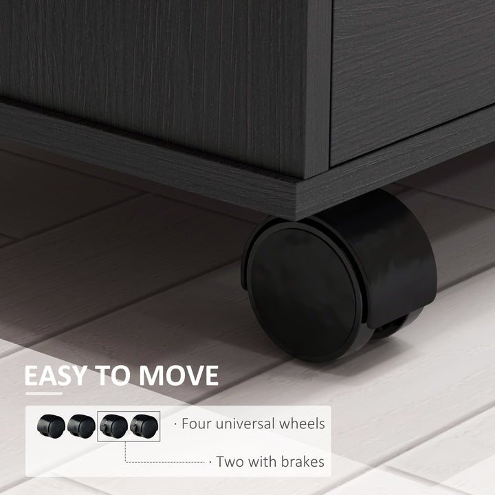 HOMCOM Modern Lateral Filing Cabinet, 3 Drawer File Cabinet for Letter and A4 Size Documents, Mobile, Printer Stand with Open Shelves, Rolling Wheels, White