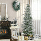 HOMCOM 7.5 Feet Pencil Snow Flocked Artificial Christmas Tree with 880 Realistic Cypress Branches, Auto Open, Green
