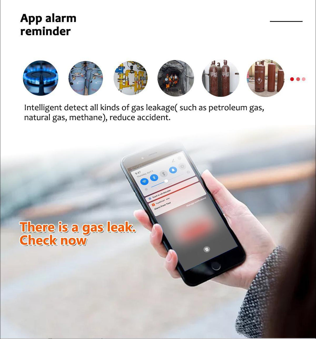 Glomarket Smart Gas Leak Detector Tuya Wifi LCD Display APP Remote Control Heat Alarm Reminder for Smart Home