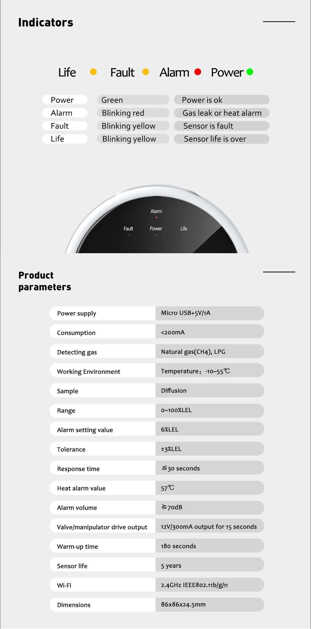 Glomarket Smart Gas Leak Detector Tuya Wifi LCD Display APP Remote Control Heat Alarm Reminder for Smart Home