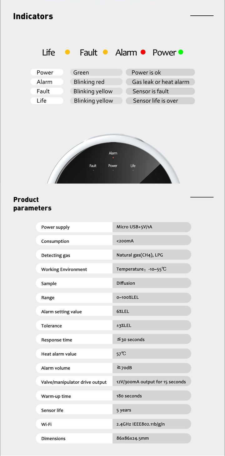 Glomarket Smart Gas Leak Detector Tuya Wifi LCD Display APP Remote Control Heat Alarm Reminder for Smart Home