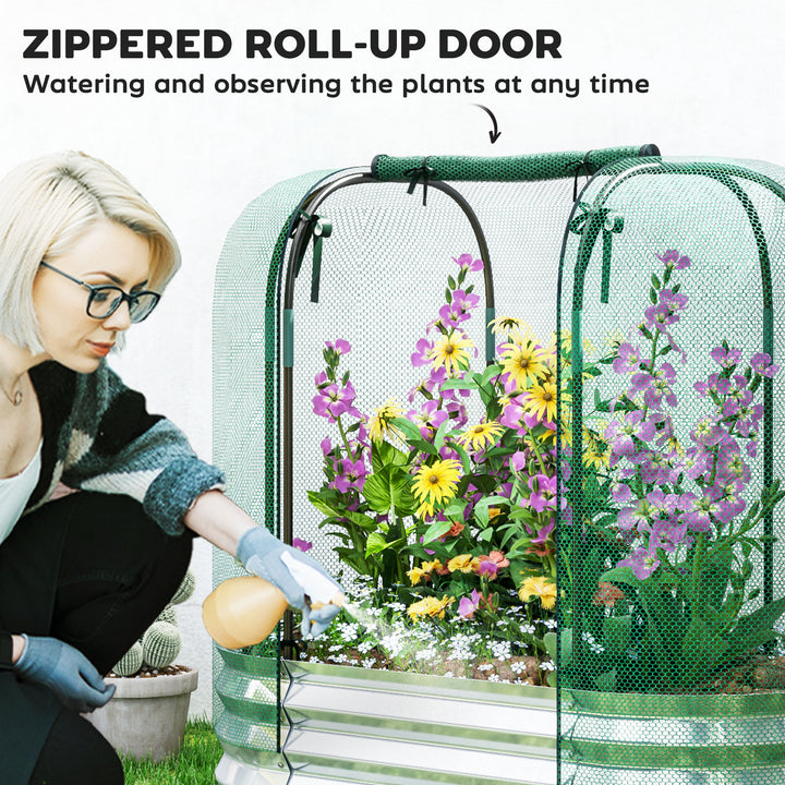 Outsunny Galvanized Raised Garden Bed with Crop Cage Protection Net Cover, Outdoor Planter Box for Vegetables, Flowers, Herbs