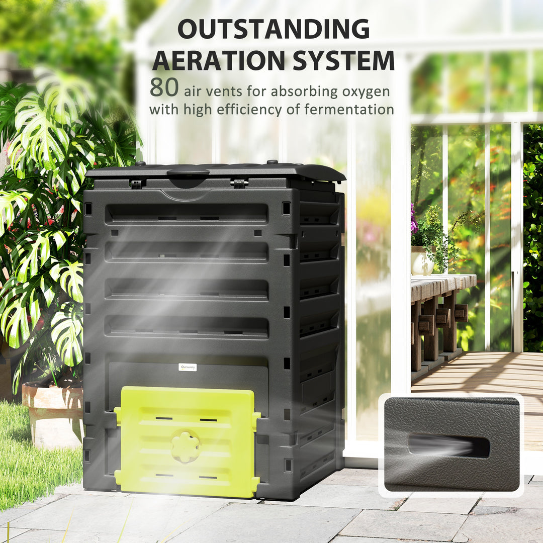 Outsunny Compost Bin, Garden Composter with 80 Vents and 2 Sliding Doors, 120 Gallon (450L), Black