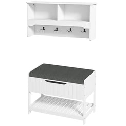 HOMCOM Wall Mounted Coat Rack with Shoe Storage Bench, Hall Tree and Bench, Clothes Hanger Rack with Shelves for Hallway White