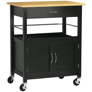 HOMCOM Kitchen Cart, Utility Trolley, Small Kitchen Island with Storage Drawer & Side Hooks for Dining Room, Black