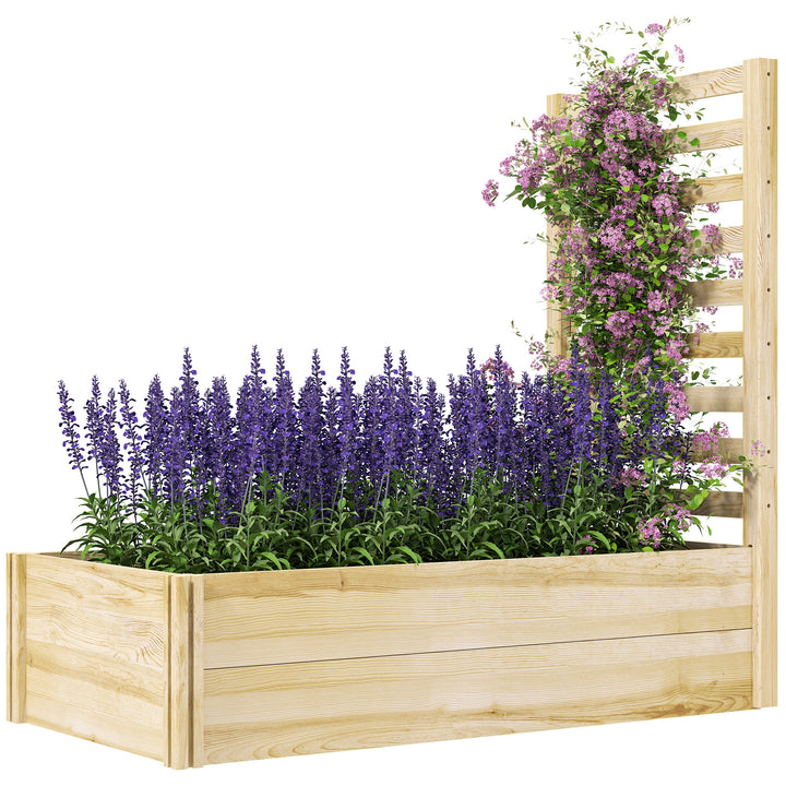 Outsunny Wood Planter Box with Trellis for Climbing Plants, Raised Garden Bed for Outdoor Flowers Herbs, 91"x24"x43", Natural
