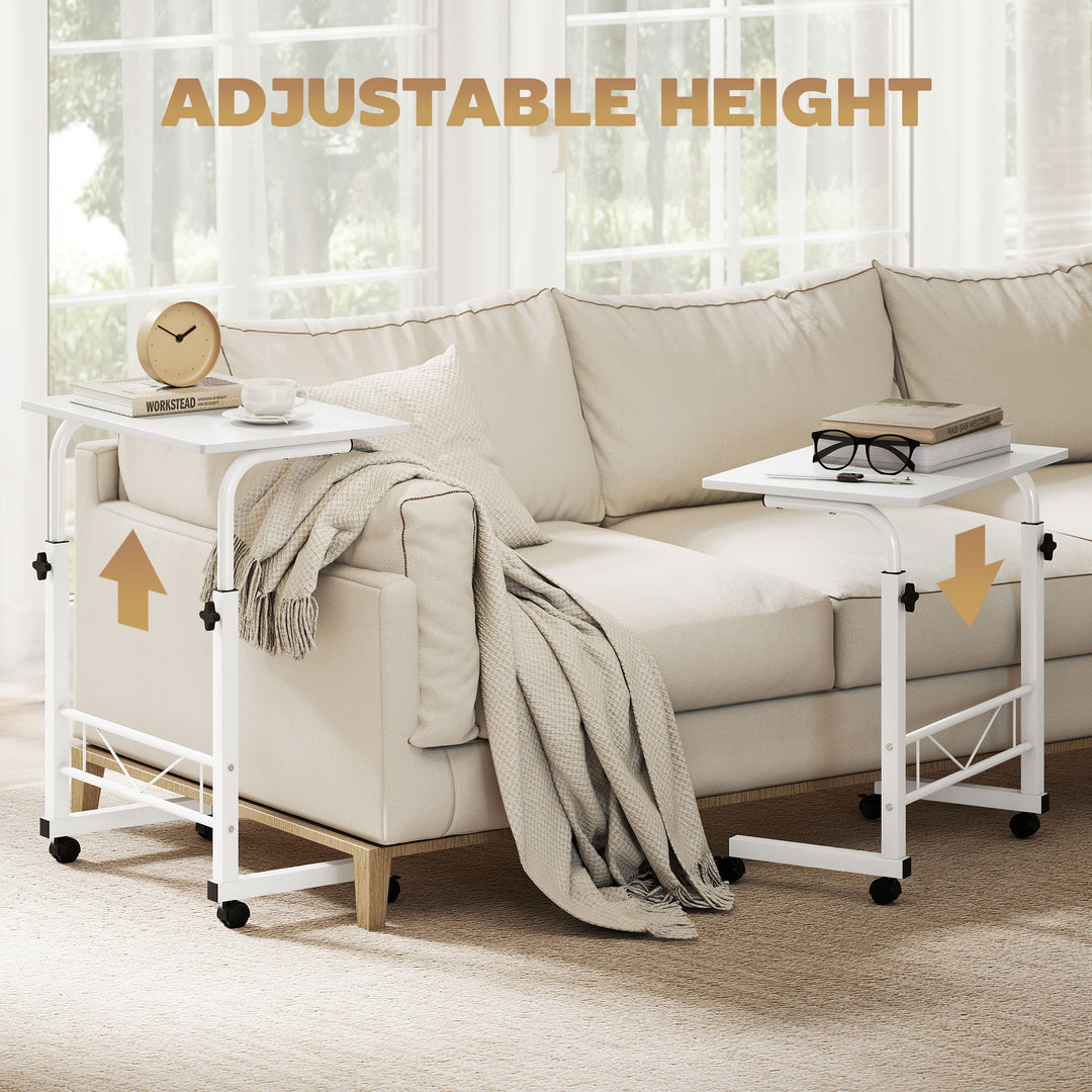 HOMCOM Mobile Standing Desk with Adjustable Height, 23.5 inch Stand Up Desk with Wheels, Natural Wood