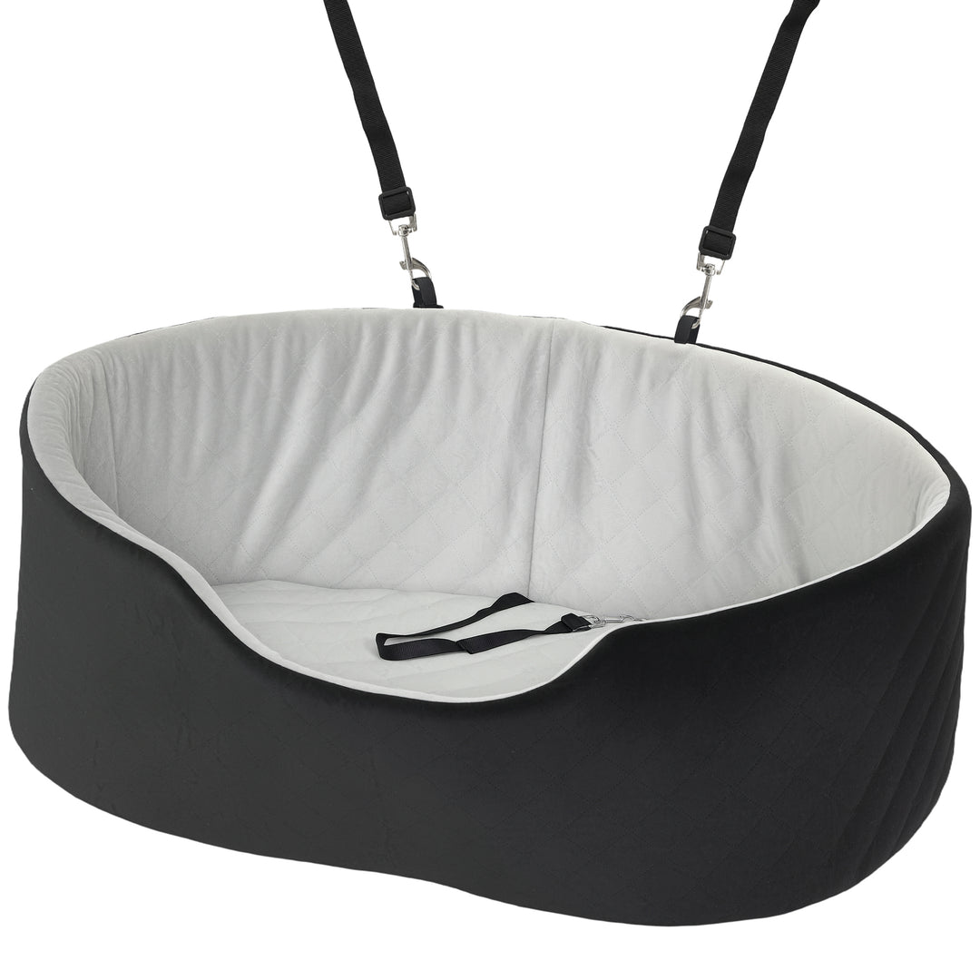 PawHut Dog Car Seat for Small Medium Pets, Detachable Washable Pet Bed with Cushion and Safety Belt for Dog Under 33lbs, Black