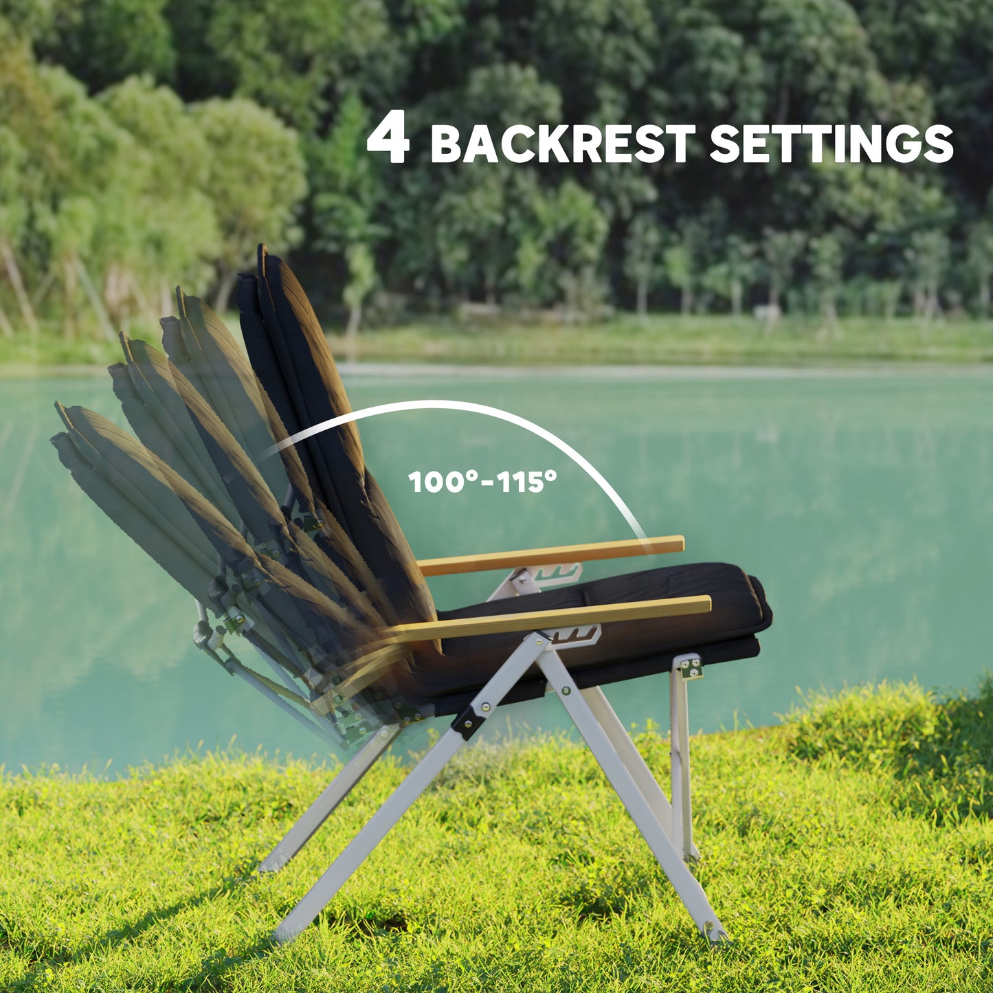 Outsunny Camping Chairs 2 Pack, Portable Folding Camp Chair with Padded Seat and Bag, Outdoor High Back Recliner, Black