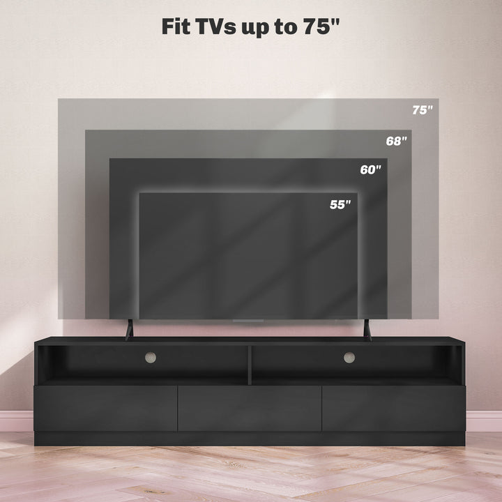 HOMCOM LED Lighted TV Stand for TVs up to 75", Modern TV Cabinet with Storage Drawers for Living Room, High Gloss White