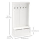 HOMCOM 3-In-1 Hall Tree w/ Coat Rack, Shoe Storage and Bench Seat, Entryway Bench w/ 4 Hooks for Hallway, Living Room, White