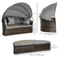 Outsunny 2 Pcs Rattan Outdoor Daybed with Retractable Canopy, Wicker Round Patio Daybed Set with Cushions & Pillows, Mixed Grey