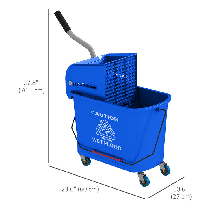 HOMCOM Compact Mop Bucket with Wringer, Mop Bucket on Wheels for Floor Cleaning, 5 Gallon, Separate Dirty and Clean Water, Blue