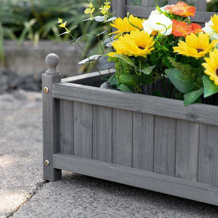 Outsunny Raised Garden Bed with Trellis, Wood Planter Box for Garden, Free Standing Flower Bed, 25.2" x 11" x 47.2" Brown