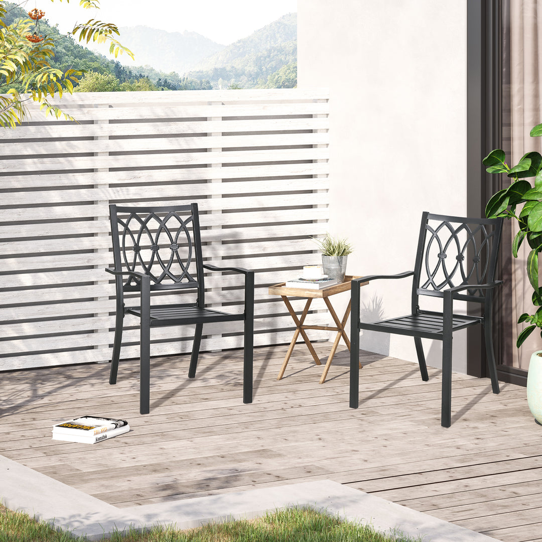 Outsunny 2 PCs Dining Chairs, Outdoor Armchairs, Stackable Design, Black