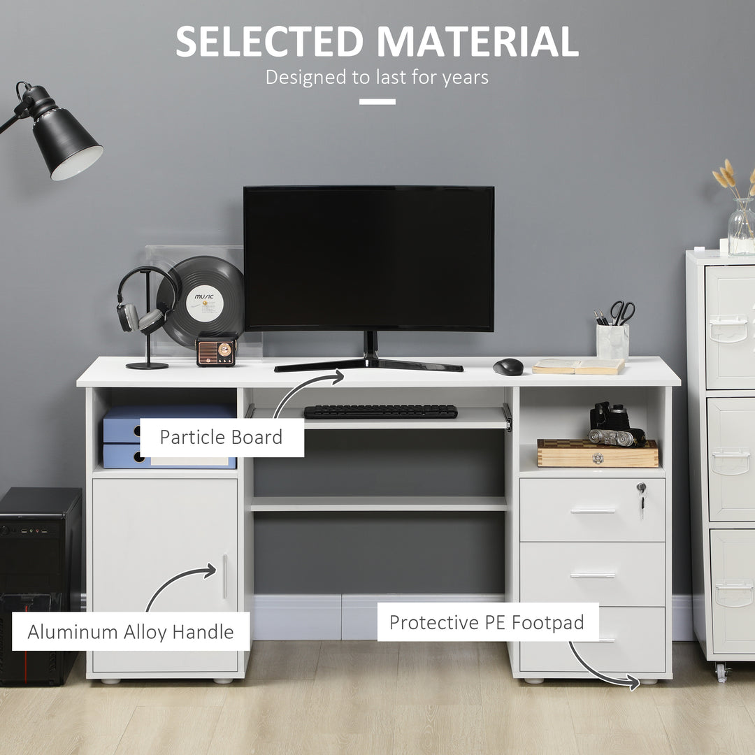 HOMCOM 57" Computer Desk with Drawers, Home Office Desk with Keyboard Tray, Open Shelves and Lockable Drawer, Writing Workstation for Study, Black