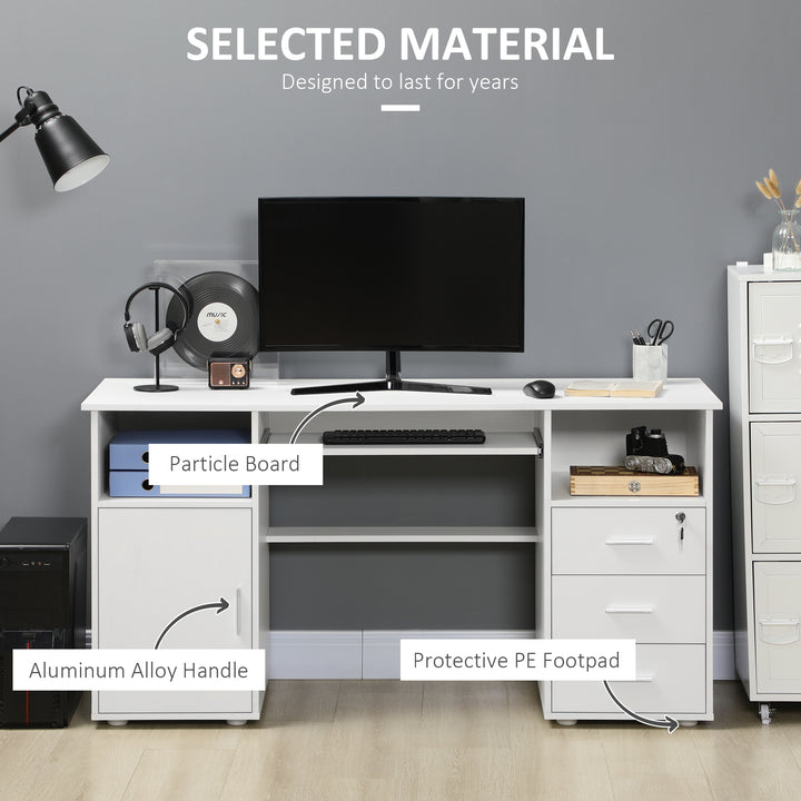 HOMCOM 57" Computer Desk with Drawers, Home Office Desk with Keyboard Tray, Open Shelves and Lockable Drawer, Writing Workstation for Study, Black
