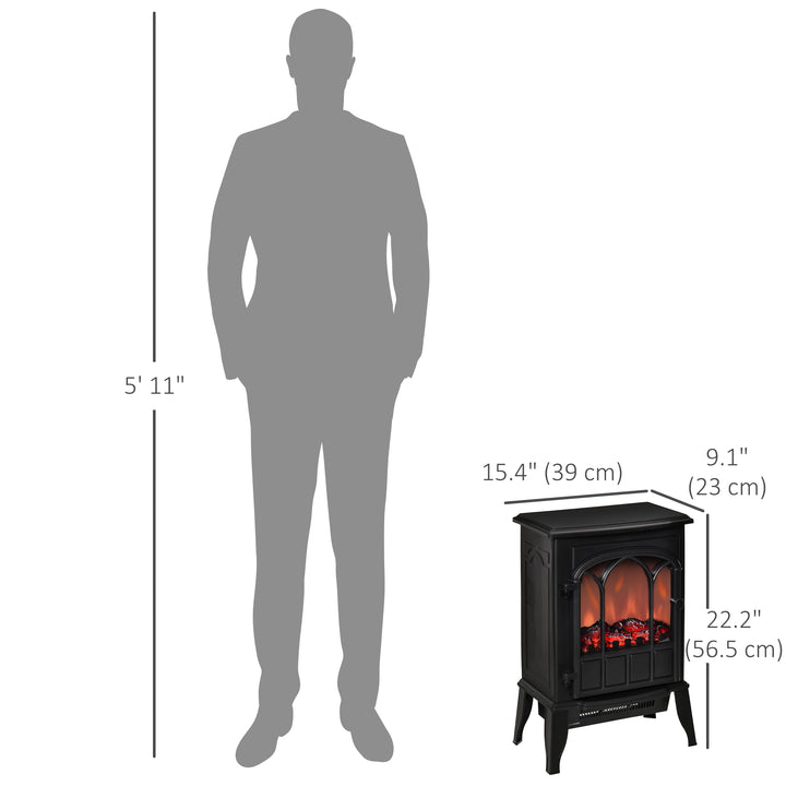HOMCOM Electric Fireplace Stove, Freestanding Fireplace Heater with Realistic Flame, Adjustable brightness, Overheating Safety System, Black