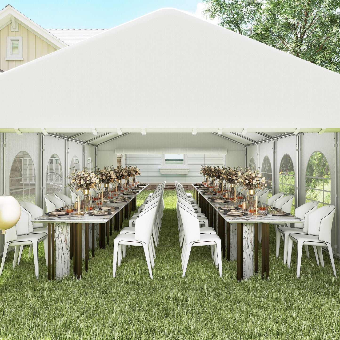 Outsunny 32'x16' Large Patio Gazebo, Steel Party Event Wedding Tent Canopy Carport Garage W/ 4 Removable Sidewalls for Outdoor Parking, White
