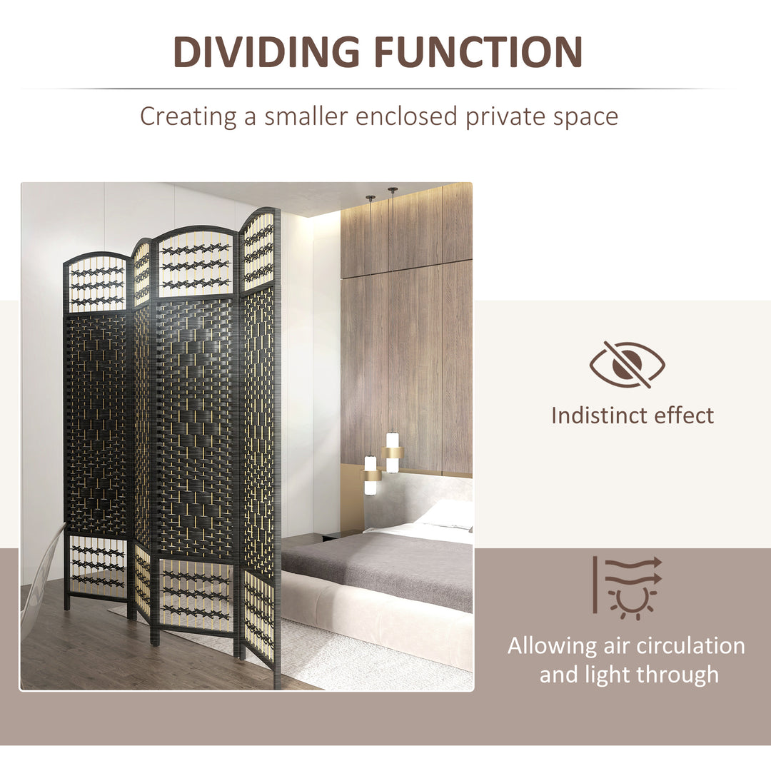 HOMCOM 4 Panel Folding Room Divider, Portable Privacy Screen, Wave Fiber Room Partition for Home Office, Natural