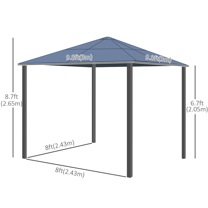 Outsunny 10x10ft Hardtop Gazebo with Aluminum Frame, Polycarbonate Gazebo Canopy with Curtains and Netting
